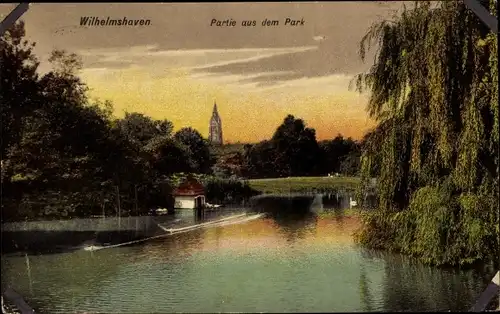 Ak Wilhelmshaven an der Nordsee, Park, Schwäne, Kirche