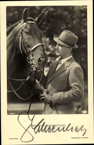 Ak Schauspieler Albrecht Schoenhals, Portrait, Pferd, Ross Verlag A 3205/1, Autogramm