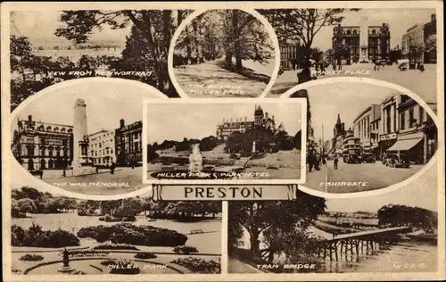 Ak Preston North West England, View from Pentwortham, Market Place, The Avenue Miller Park