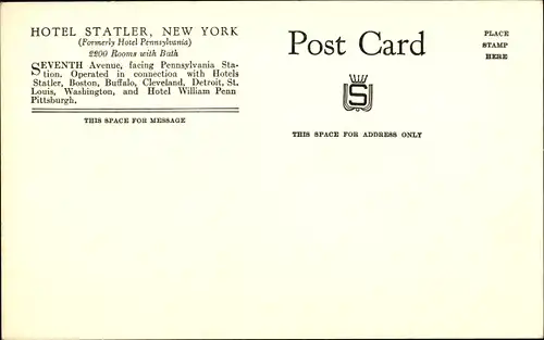 Künstler Ak New York City, Hotel Statler, Seventh Avenue mit Blick auf die Pennsylvania Station