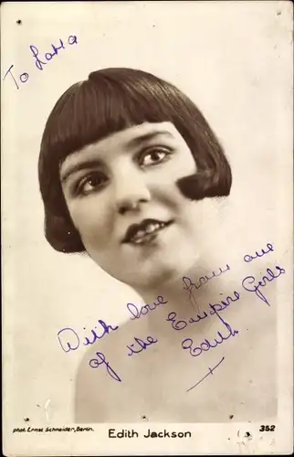 Foto Schauspielerin Edith Jackson, Portrait, Autogramm