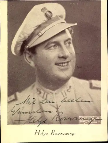 Ak Schauspieler Helge Roswaenge, Portrait in Uniform, Autogramm