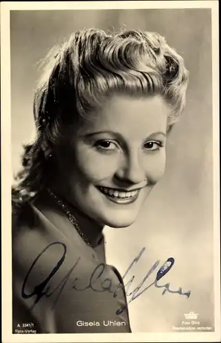 Ak Schauspielerin Gisela Uhlen, Portrait, Ross Verlag A 3341 1, Tobis Film, Autogramm