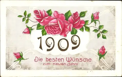 Ak Glückwunsch Neujahr 1909, Rosen