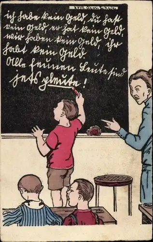 Präge Ak Kinder in der Schule, Tafel, Lehrerin, Unterricht