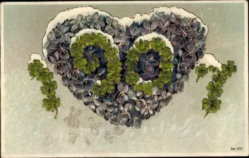 Präge Ak Glückwunsch Neujahr 1907, Veilchen, Glücksklee