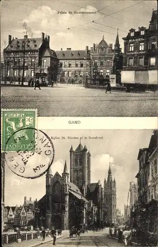 Ak Gent Gent Ostflandern, Regierungspalast, St.-Nikolaus-Kirche