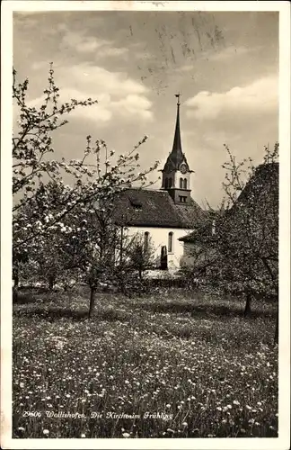 Ak Wollishofen Kanton Zürich, Kirche im Frühling