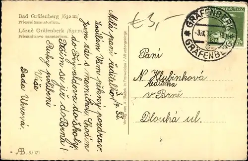 Ak Lázně Jeseník Bad Gräfenberg Frývaldov Freiwaldau Reg. Olmütz, Prießnitz Sanatorium