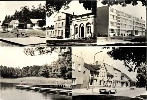 Ak Michendorf in Brandenburg, Spielplatz, Anlegestelle, Bahnhof, Ortspartie