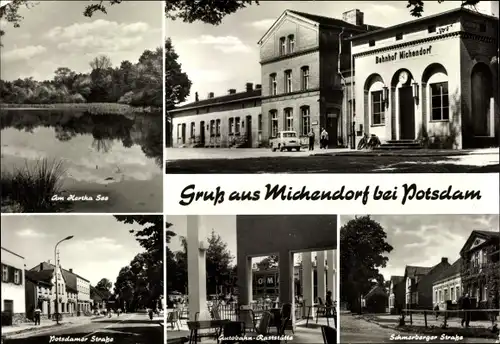 Ak Michendorf Brandenburg, Bahnhof, Autobahn Raststätte, Schmerberger Straße, Potsdamer Straße