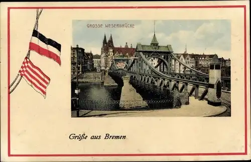 Passepartout Ak Hansestadt Bremen, Große Weserbrücke, Speckflagge