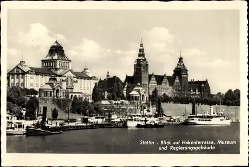 Ak Szczecin Stettin Pommern, Hakenterrasse, Museum, Regierungsgebäude