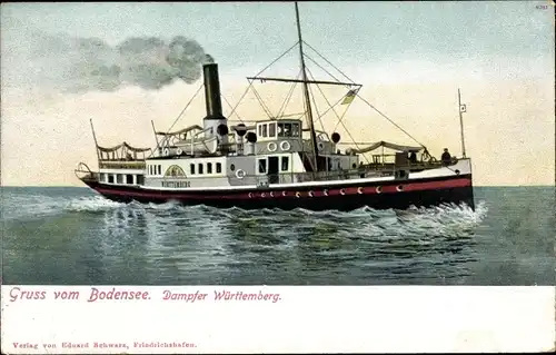 Ak Dampfer Württemberg auf dem Bodensee