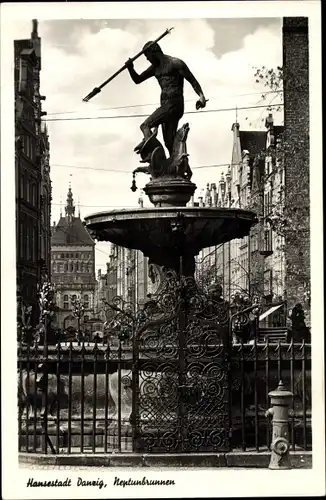 Ak Gdańsk Danzig, Neptunbrunnen