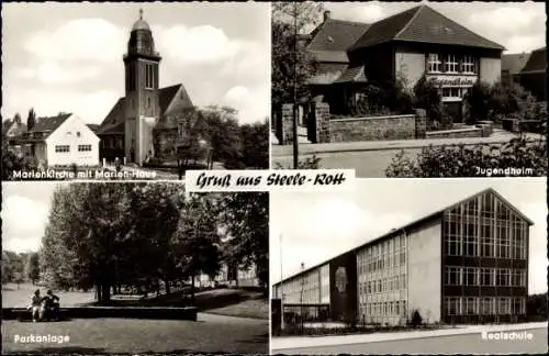 Ak Steele Rott Essen im Ruhrgebiet, Marienkirche, Realschule, Jugendheim