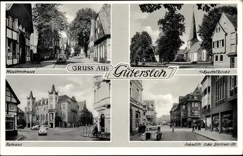 Ak Gütersloh in Westfalen, Apostelkirche, Rathaus, Münsterstraße, Schulstraße
