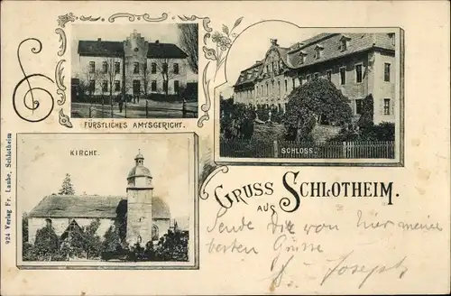 Ak Schlotheim in Thüringen, Fürstliches Amtsgericht, Schloss, Kirche