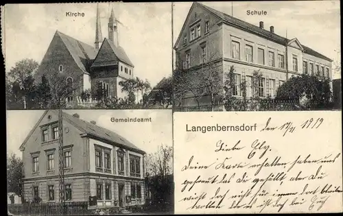 Ak Langenbernsdorf Sachsen, Kirche, Schule, Gemeindeamt