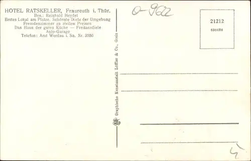 Ak Fraureuth Sachsen, Hotel Ratskeller, Innenansicht