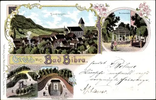 Litho Bad Bibra im Burgenlandkreis, Gesamtansicht, Brunnenhalle, Quelle