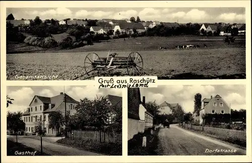 Ak Raschütz Colditz in Sachsen, Gesamtansicht, Gasthof, Dorfstraße