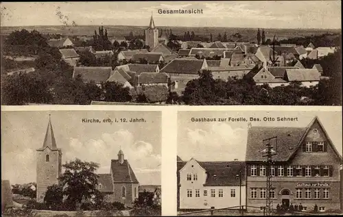 Ak Welbsleben Arnstein im Südharz, Gesamtansicht, Kirche, Gasthaus zur Forelle, Bes. Otto Sehnert