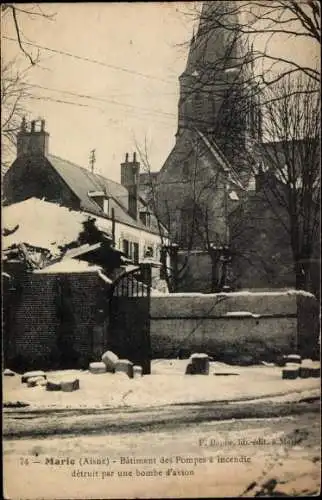 Ak Marle Aisne, Feuerlöschpumpengebäude durch eine Flugzeugbombe zerstört
