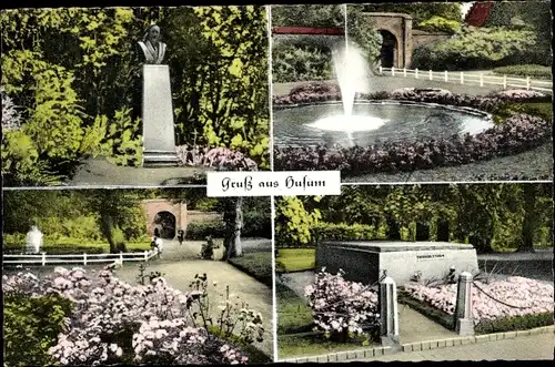 Ak Husum in Nordfriesland, Schlossgarten, Theodor Storm Grab, Springbrunnen