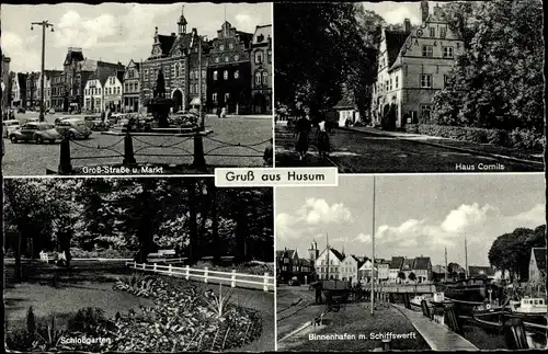 Ak Husum in Nordfriesland, Groß Straße, Haus Cornils, Marktplatz, Werft, Binnenhafen, Schlossgarten