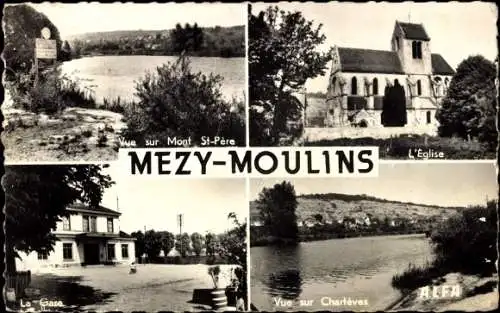 Ak Mezy Moulins Aisne, Kirche, Blick auf Charteves, den Bahnhof, Mont St. Pere