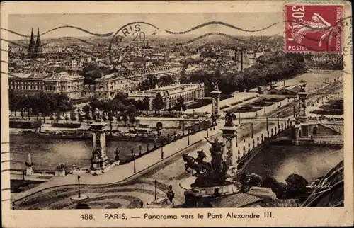 Ak Paris I Louvre, Panorama in Richtung Pont Alexandre III