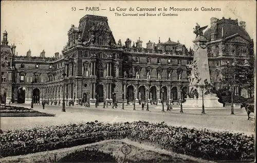 Ak Paris III, La Cour du Carrousel und das Gambetta-Denkmal