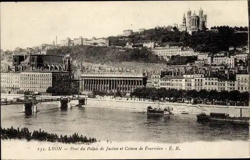 Ak Lyon Rhône, Pont du Palais de Justice und Coleau de Fourvière