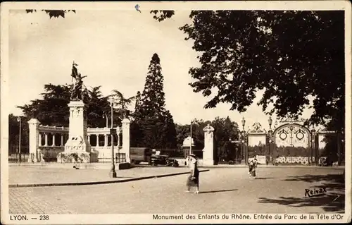 Ak Lyon Rhône, Denkmal der Kinder der Rhone, Eingang zum Parc de la Tête d’Or