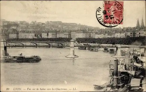 Ak Lyon Rhône, Blick über die Saone in Richtung Chartreux