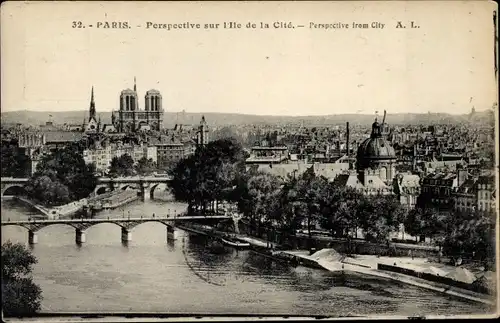 Ak Paris IV Ile de la Cité, Perspektive aus der Stadt