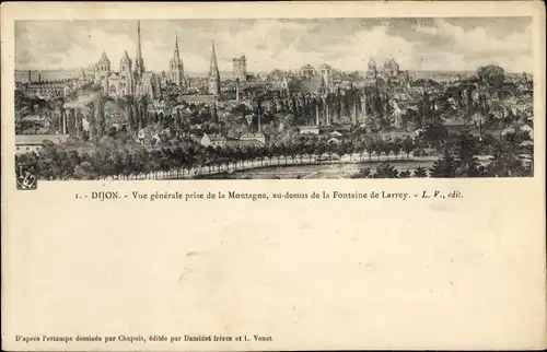 Ak Dijon Côte d'Or, Gesamtansicht vom Berg aus, oberhalb der Fontaine de Larrey