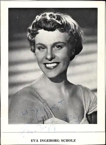 Autogrammkarte Schauspielerin Eva Ingeborg Scholz, Portrait, Autogramm