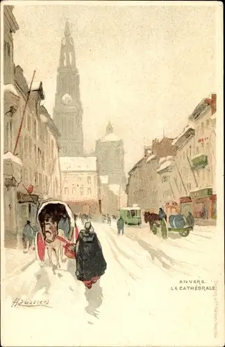 Künstler Ak Cassiers, H., Antwerpen Flandern, Kathedrale, Winter