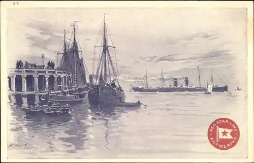 Künstler Ak Anvers Antwerpen Flandern, Hafenpartie, Red Star Line