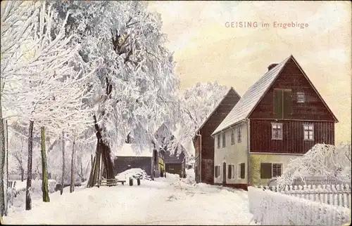 Ak Geising Altenberg im Erzgebirge, Dorfpartie im Winter