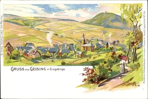 Litho Geising Altenberg im Erzgebirge, Gesamtansicht