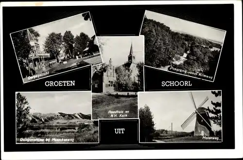 Ak Schoorl Nordholland Niederlande, Panorama vom Klimweg, Blick auf das Dorf, Rathaus, Molenweg