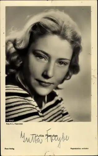 Ak Schauspielerin Jutta Freybe, Ross Verlag A 3349 1, Portrait, Autogramm