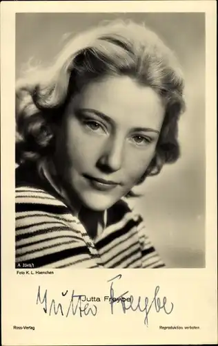 Ak Schauspielerin Jutta Freybe, Ross Verlag A 3349 1, Portrait, Autogramm