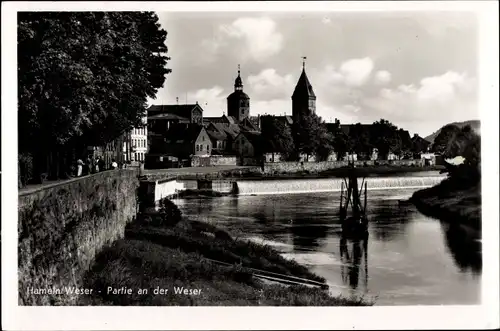 Ak Hameln an der Weser Niedersachsen, Teilansicht, Weser