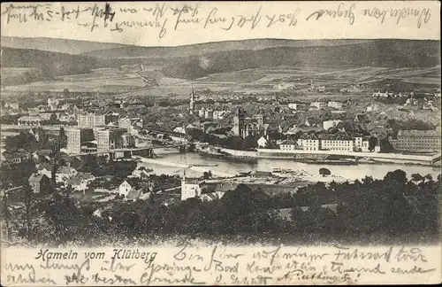 Ak Hameln in Niedersachsen, Teilansicht der Stadt, Blick vom Klütberg