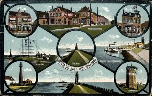 Ak Hoek van Holland Rotterdam Südholland Niederlande, Leuchtturm, Pier, Wasserturm