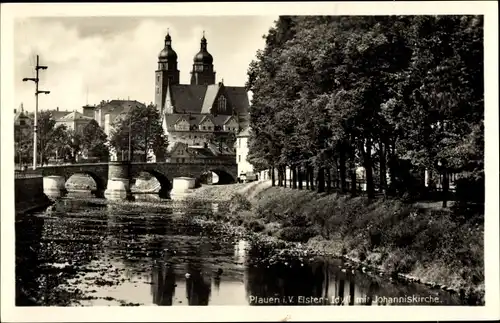 Ak Plauen im Vogtland, Elste, Johanniskirche, Brücke